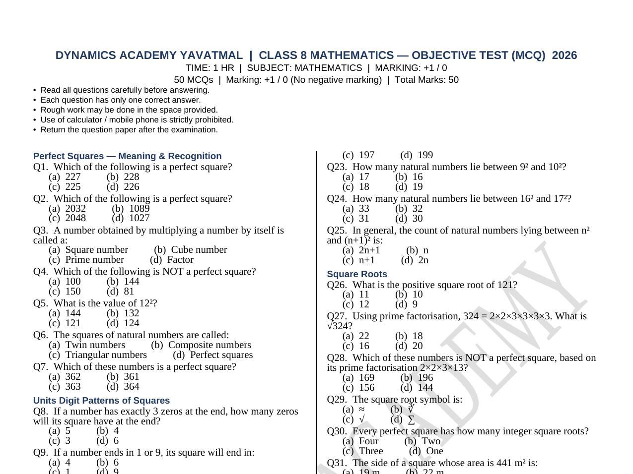 Daily Test Paper