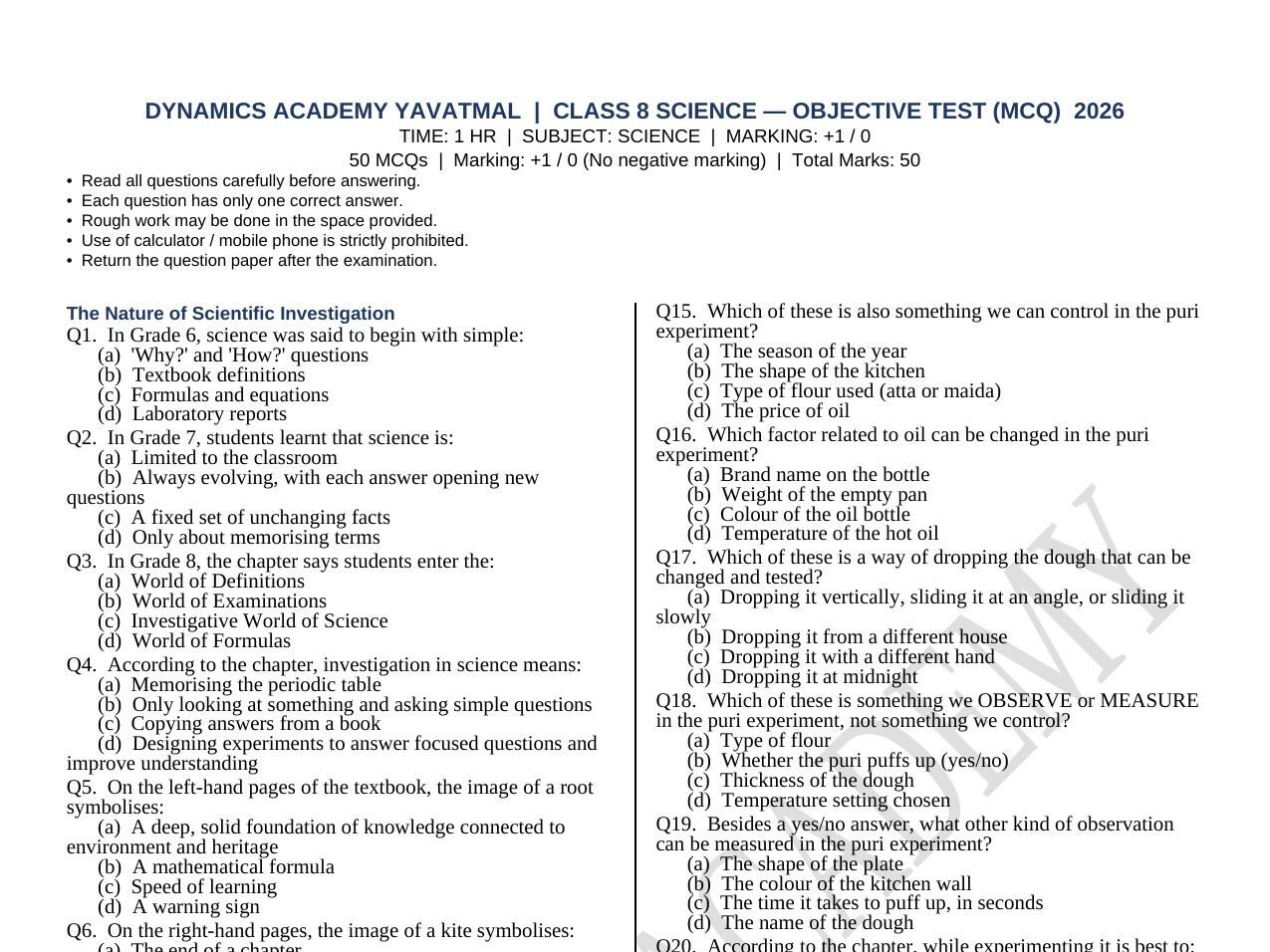Daily Test Paper