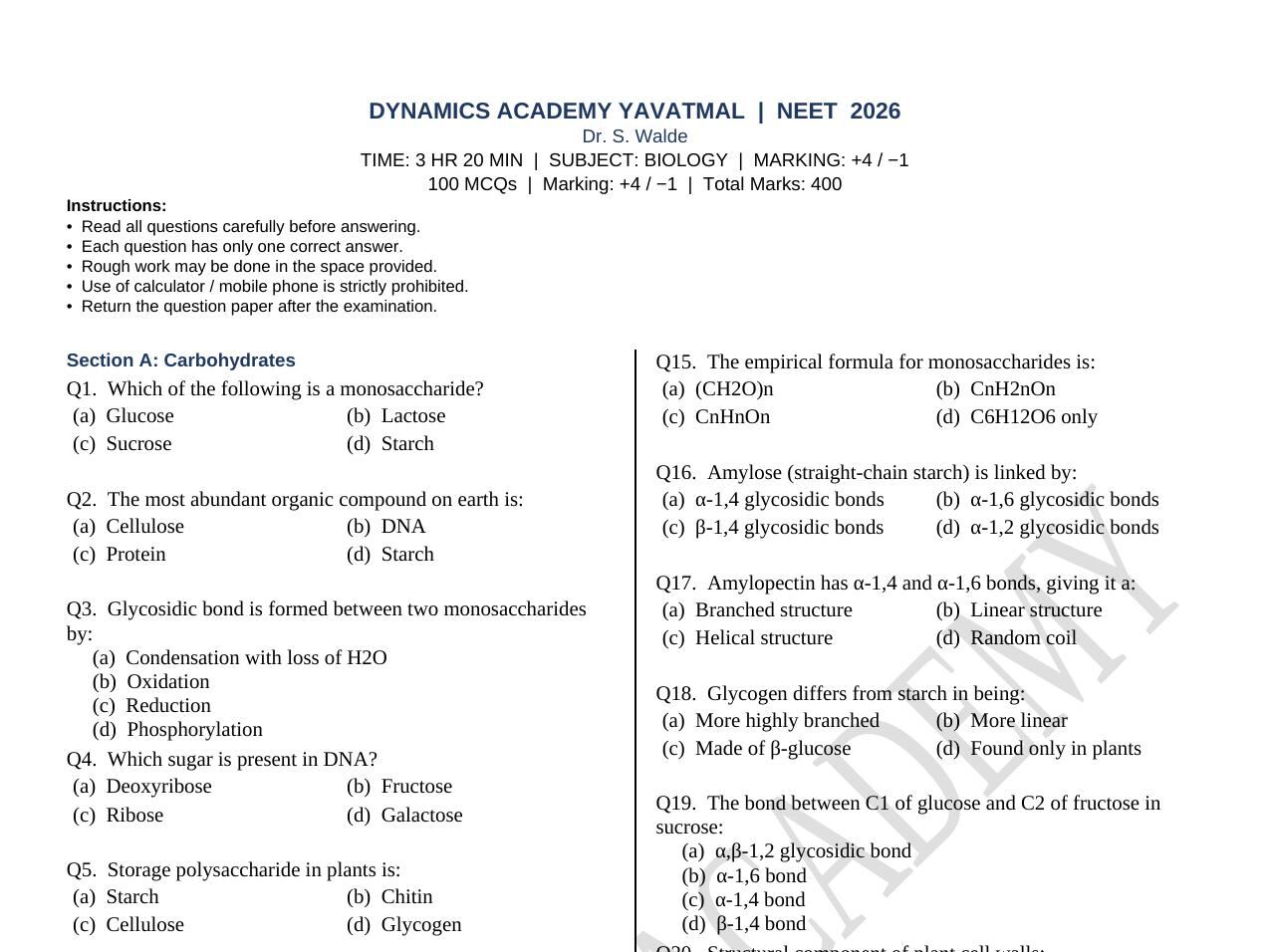 Daily Test Paper