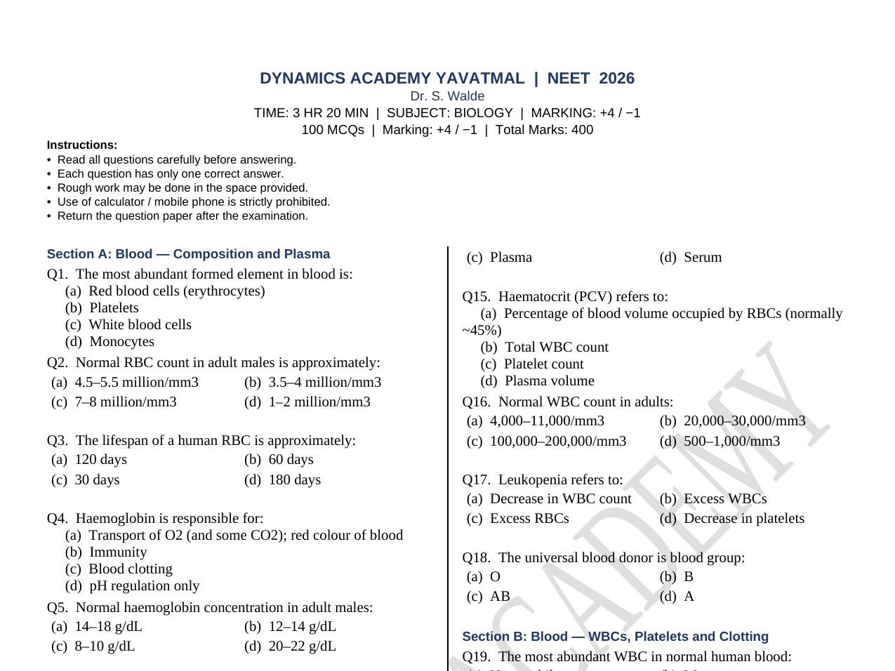 Daily Test Paper