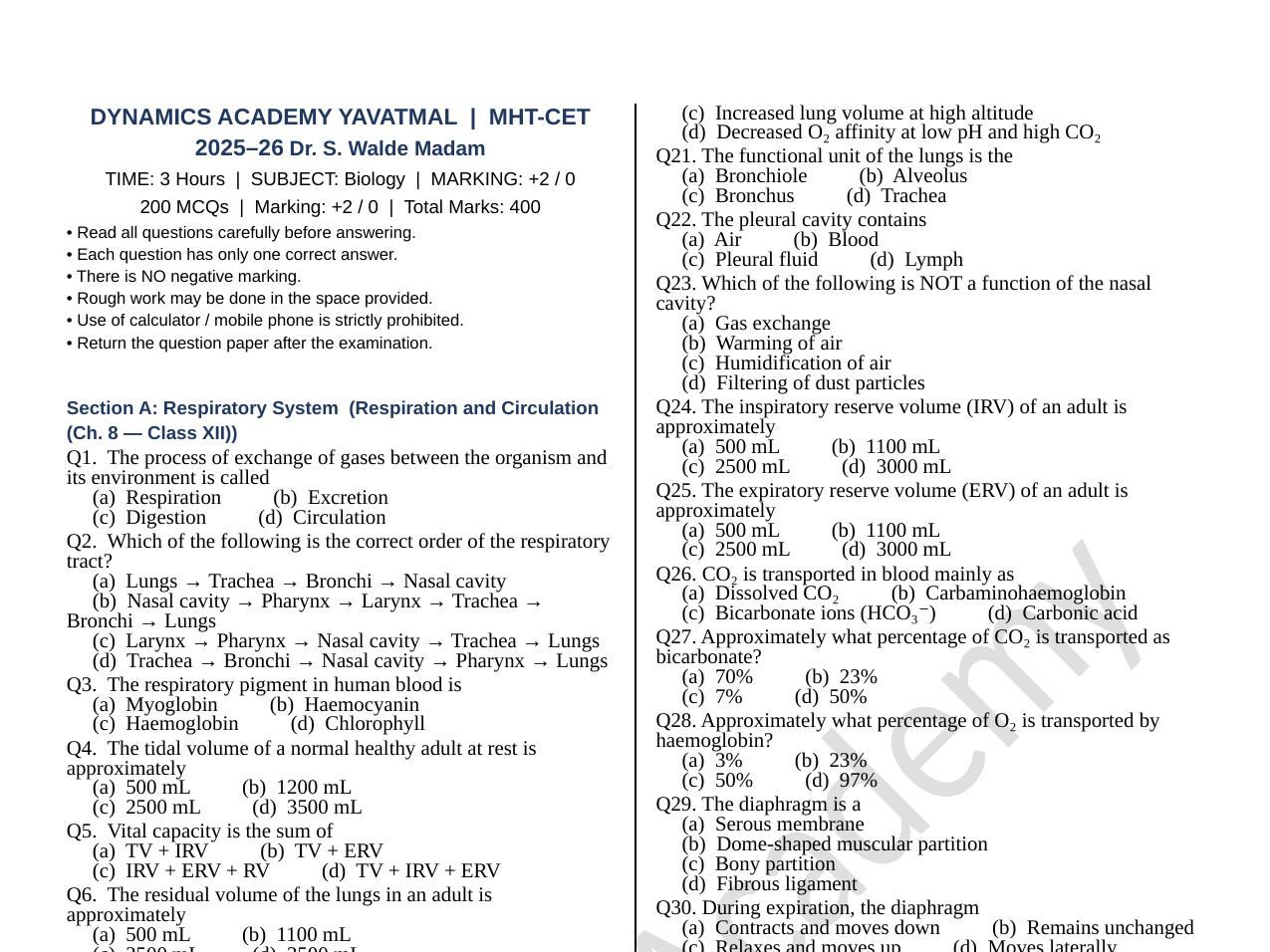 Daily Test Paper